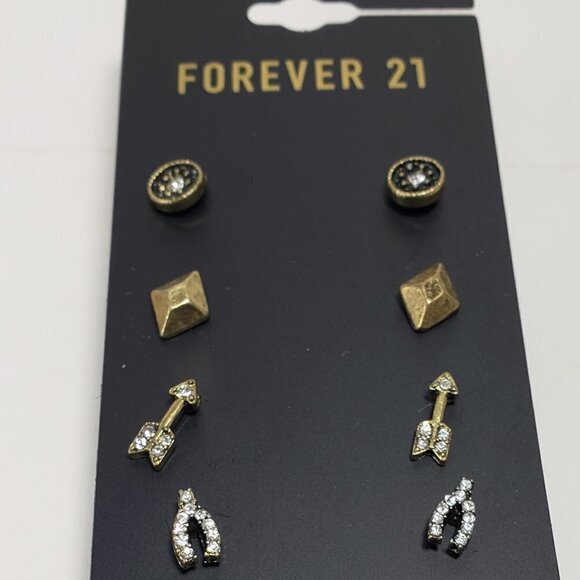 2/$30 Forever 21 Set of 6 Design Gold-tone Crystal Stud Earrings, Women Jewelry - Picture 4 of 8